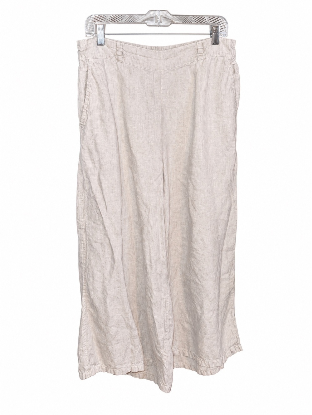 H Halston 100% Linen Beige Wide Leg Pull-On Pants Women’s Large